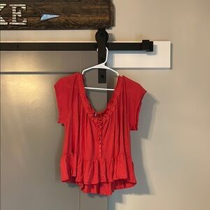 Free People Vibrant Red Ruffled Blouse